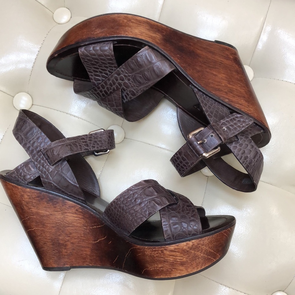 Theory Sabrina wood platform sandal, leather size 8-8.5